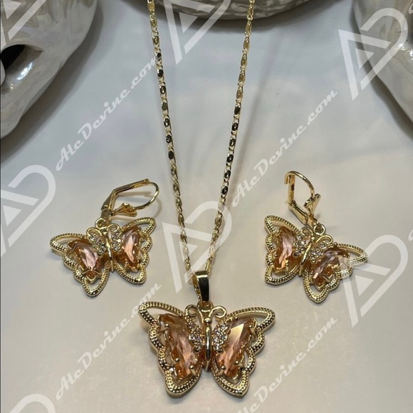 Blush Pink Butterfly set (gold plated) - Picture 2 of 8
